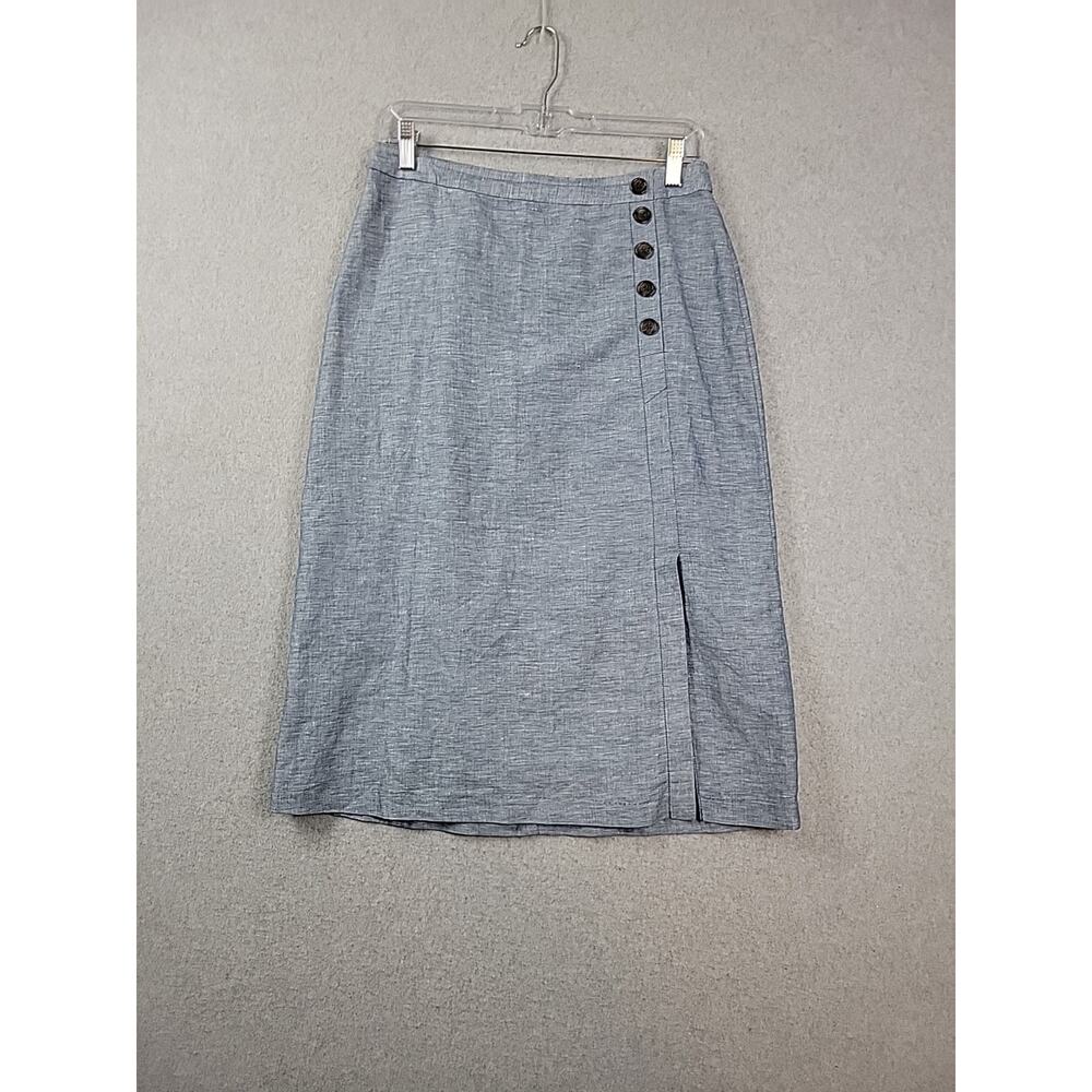 Banana Republic Linen Blend Blue Straight Midi Skirt Women's 2 Lined